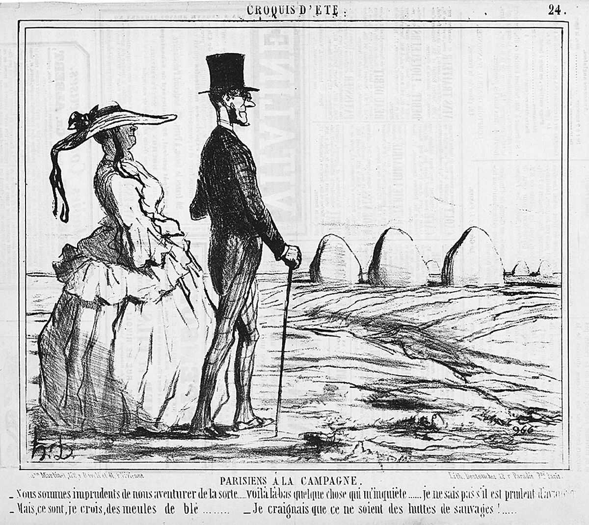 A Summer Sketch: Parisians in the Countryside, Honoré Daumier (French, Marseilles 1808–1879 Valmondois), Lithograph on wove paper (newsprint)