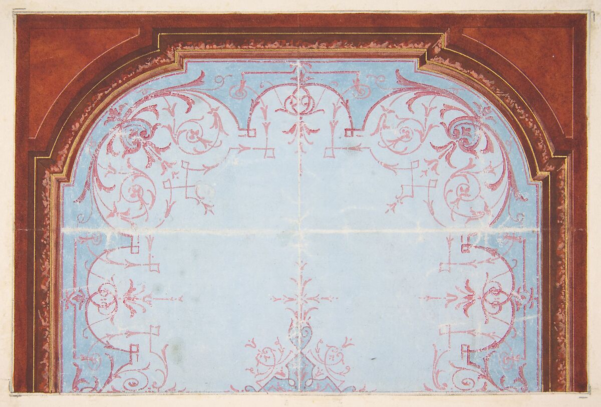 Partial design for painted ceiling, Jules-Edmond-Charles Lachaise (French, died 1897), pen and ink, watercolor and gouache on wove paper; pasted on wove paper 