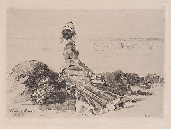 Woman Seated on a Rock, Félix-Hilaire Buhot (French, Valognes 1847–1898 Paris), Etching on laid paper; only state 