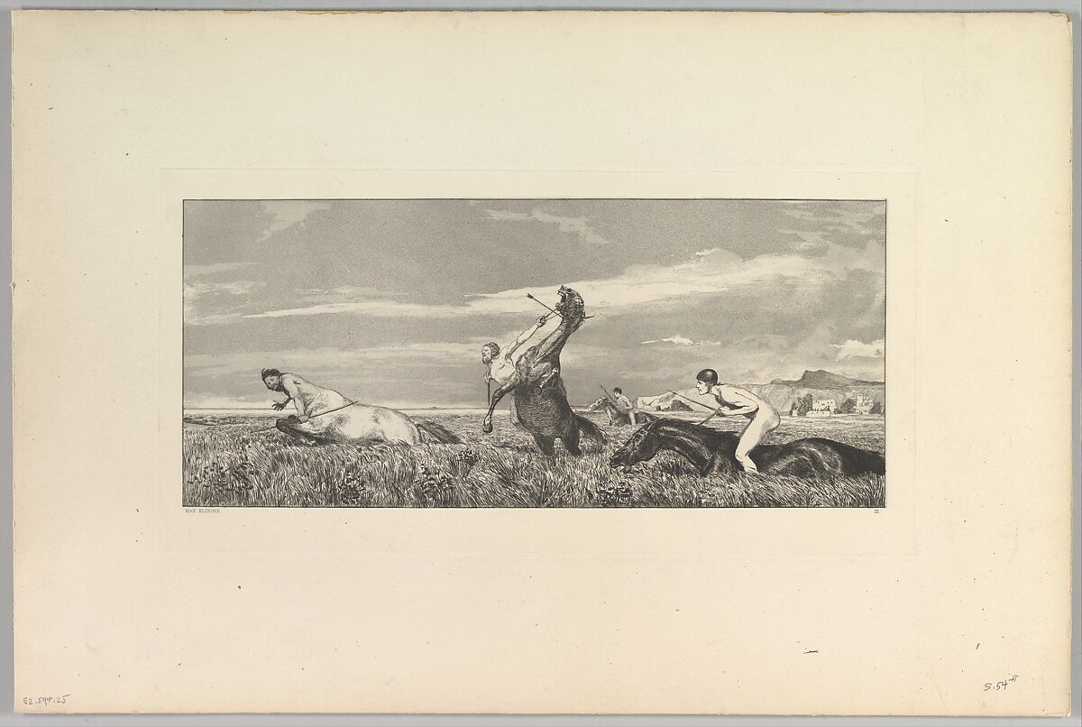 Verfolgter Centaur, from the series Intermezzi, Max Klinger (German, Leipzig 1857–1920 Großjena), Etching and aquatint on chine collé 