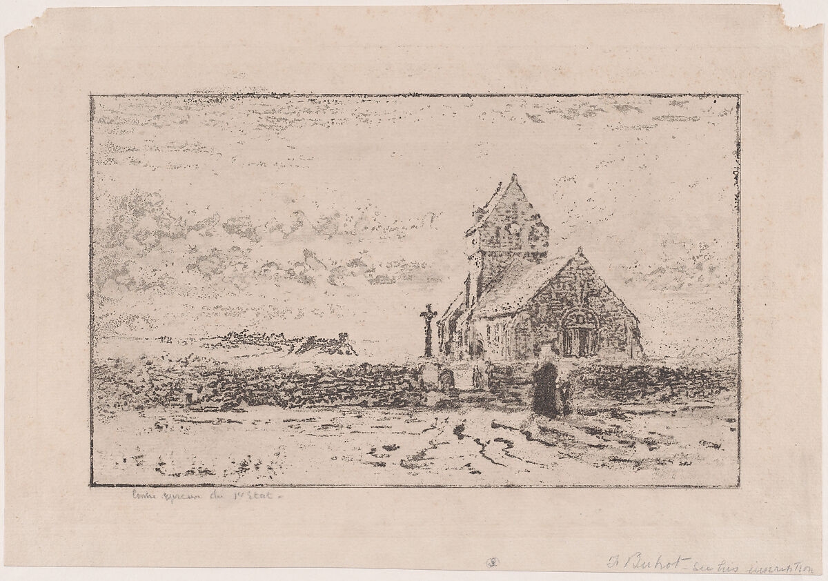 The Jobourg Church, Félix-Hilaire Buhot (French, Valognes 1847–1898 Paris), Etching, aquatint, lift ground, and spirit aquatint on laid paper; counterproof, first state of three 