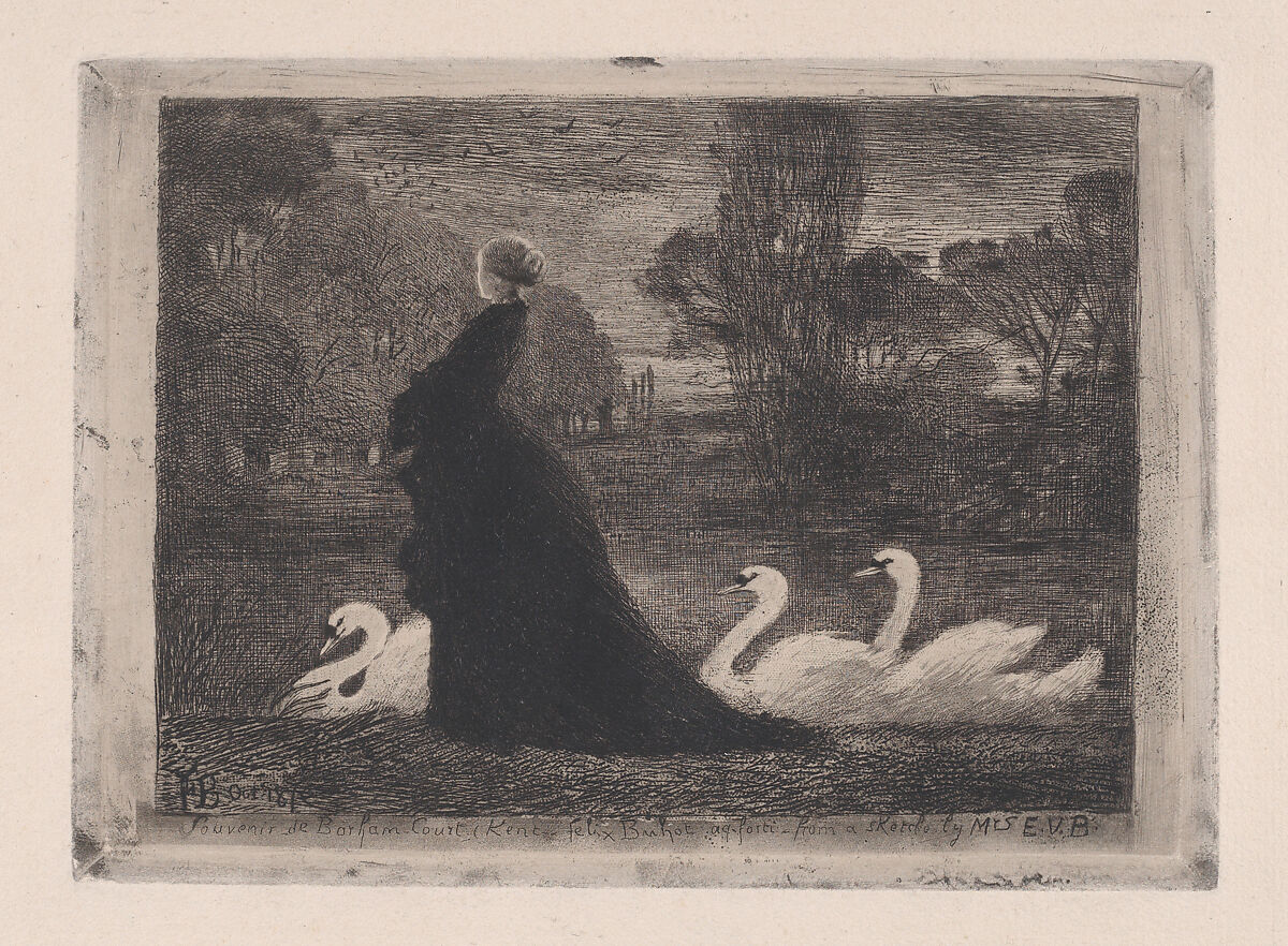 Lady of the Swans, Félix-Hilaire Buhot (French, Valognes 1847–1898 Paris), Drypoint; third state of three 
