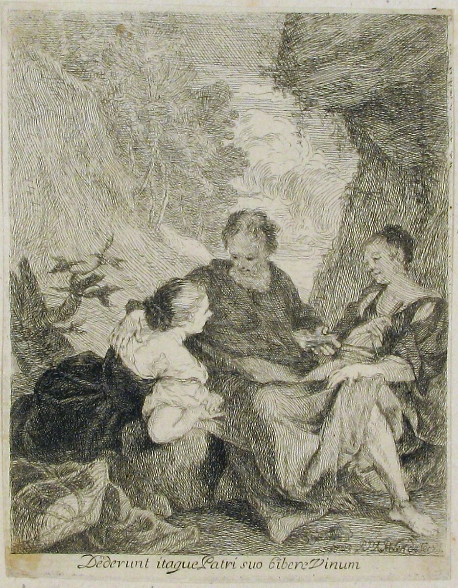 Lot and His Daughters, Paul Ponce Antoine Robert-de-Seri (French, 1686–1733), Etching 