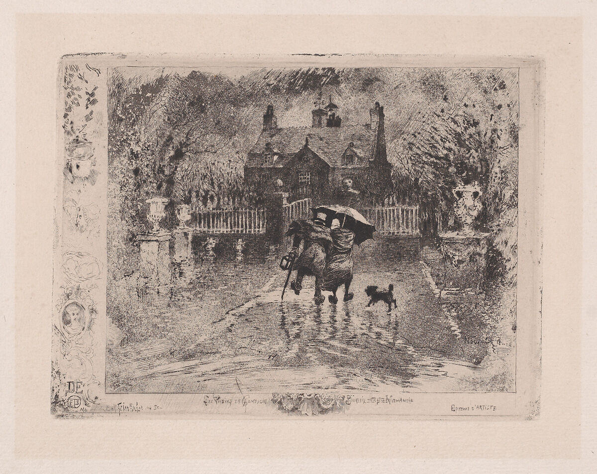 The Country Neighbors (Les Voisins de Campagne), Félix-Hilaire Buhot (French, Valognes 1847–1898 Paris), Etching, drypoint, and aquatint on laid paper; fourth state of six 