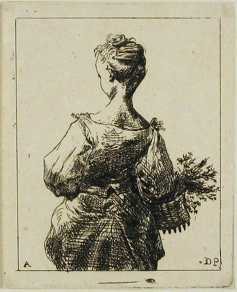 Young Girl with  a Basket, Le Chavalier de Pommand (French), Etching 