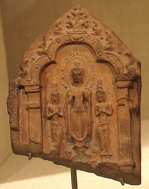 Standing Buddha and Two Bodhisattvas, Terracotta, Thailand 