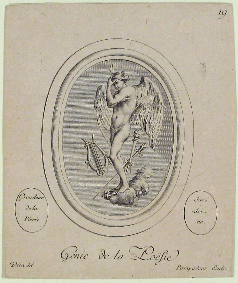 Genie de la Poësie, Madame la Marquise de Pompadour (French, Paris 1721–1764 Versailles), Etching 