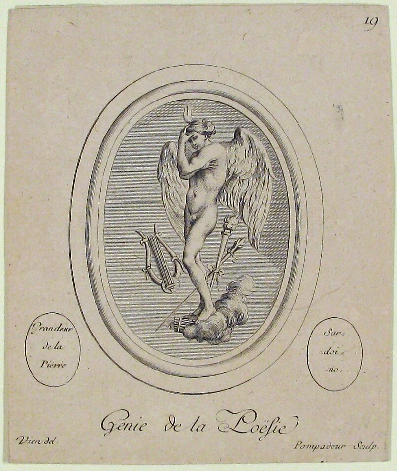 Genie de la Poësie, Madame la Marquise de Pompadour (French, Paris 1721–1764 Versailles), Etching