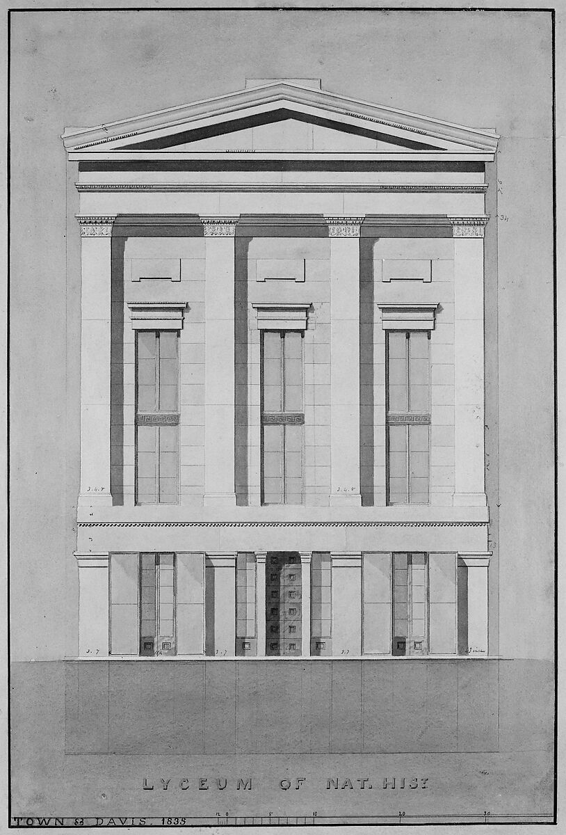 Lyceum of Natural History, New York (front elevation), Alexander Jackson Davis (American, New York 1803–1892 West Orange, New Jersey), Watercolor, ink and graphite 