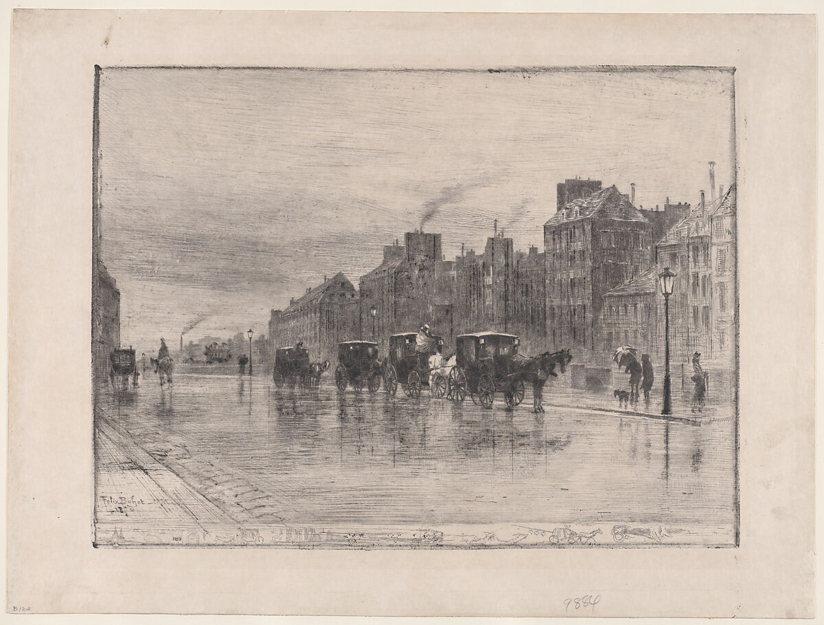 Winter Morning on the Quai de l'Hôtel Dieu, Félix-Hilaire Buhot (French, Valognes 1847–1898 Paris), Etching, drypoint, and aquatint; third state of four 