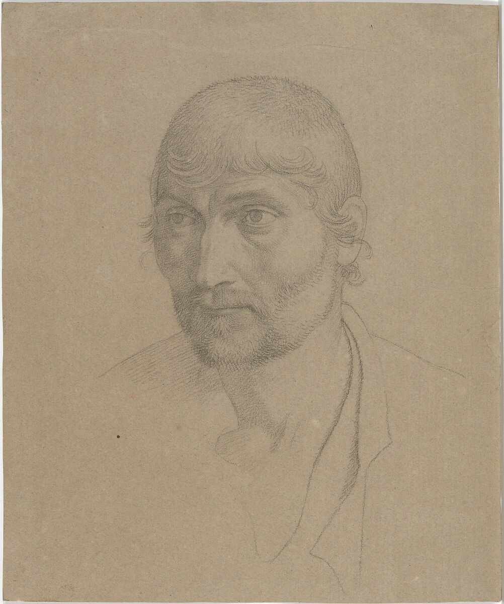 Head of a Bearded Man, Johann Friedrich Overbeck (German, Lübeck 1789–1869 Rome), Black chalk