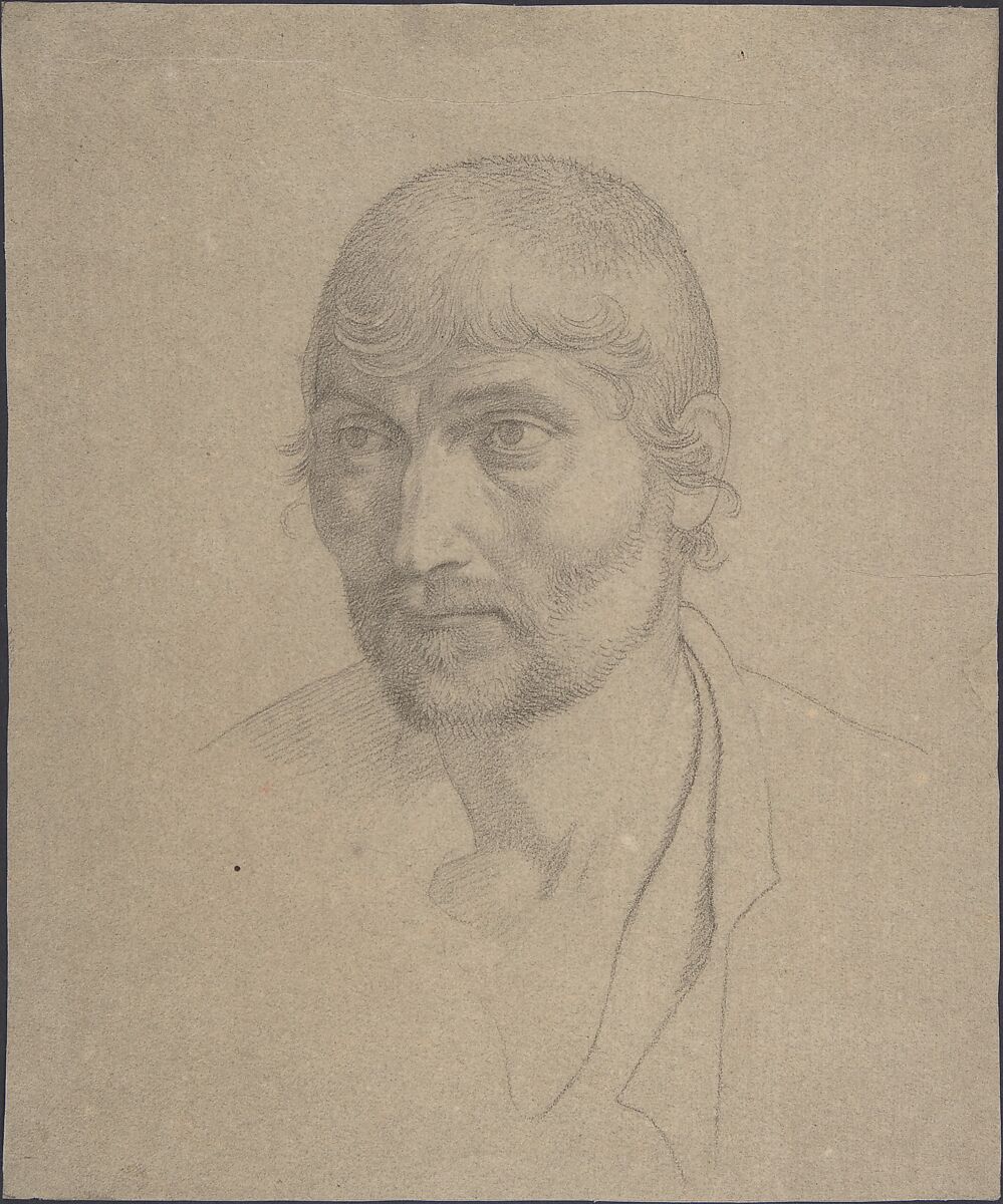 Head of a Bearded Man, Johann Friedrich Overbeck (German, Lübeck 1789–1869 Rome), Black chalk 