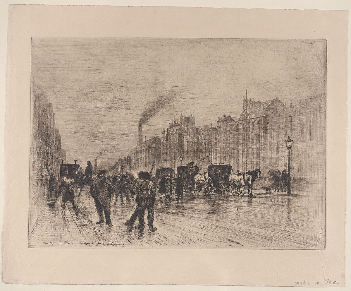 Winter Morning on the Quays, Félix-Hilaire Buhot (French, Valognes 1847–1898 Paris), Etching, roulette, aquatint, drypoint, and sandpaper ground; sixth of seven states 