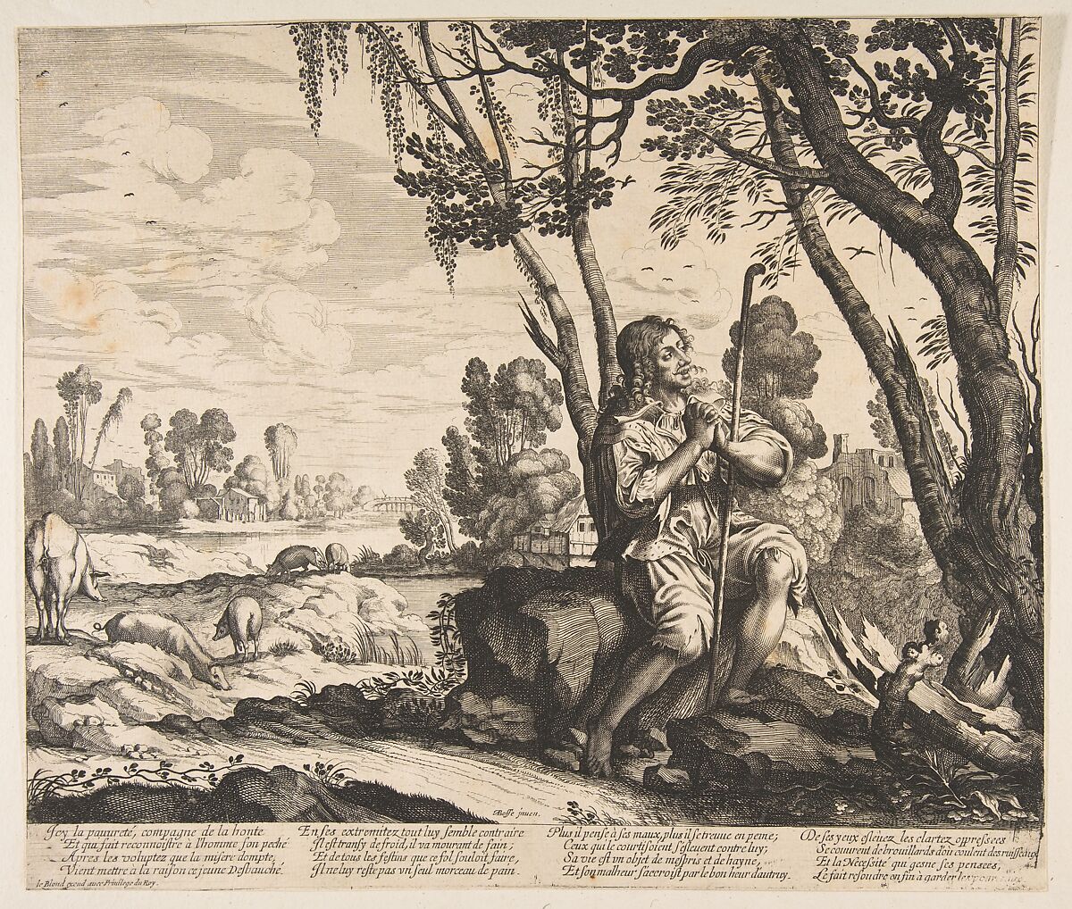 The Prodigal Son Guarding Pigs, Anonymous, Etching and engraving 
