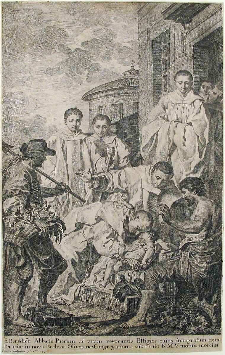 San Bendetto resuscita un fanciullo, Pierre Hubert Subleyras (French, Saint-Gilles-du-Gard 1699–1749 Rome), Etching 