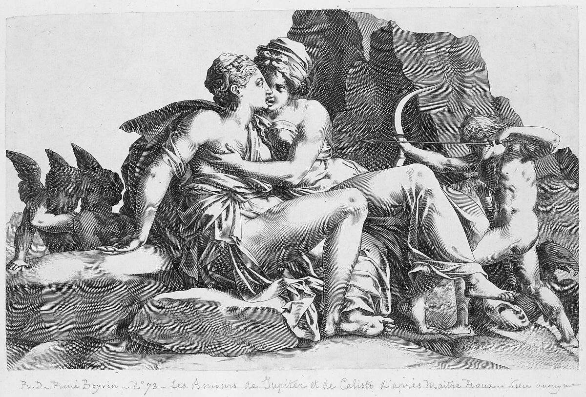 Jupiter and Callisto, Pierre Milan (French, active 1537–40), Engraving 