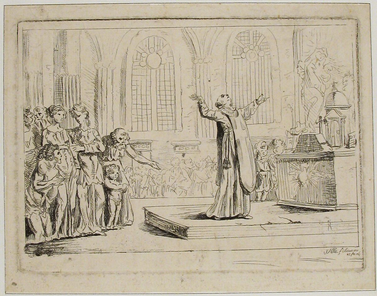 Priest Holding a Service Before an Altar, Pierre Alexandre Wille (French, Paris 1748–1821 Paris), Etching 