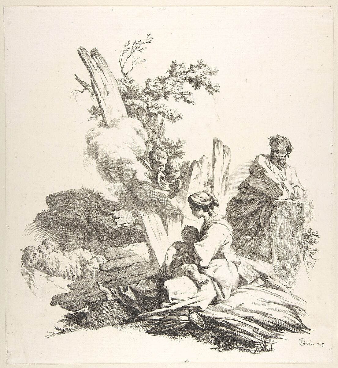 The Flight Into Egypt, Jean-Baptiste Marie Pierre (French, Paris 1714–1789 Paris), Etching 
