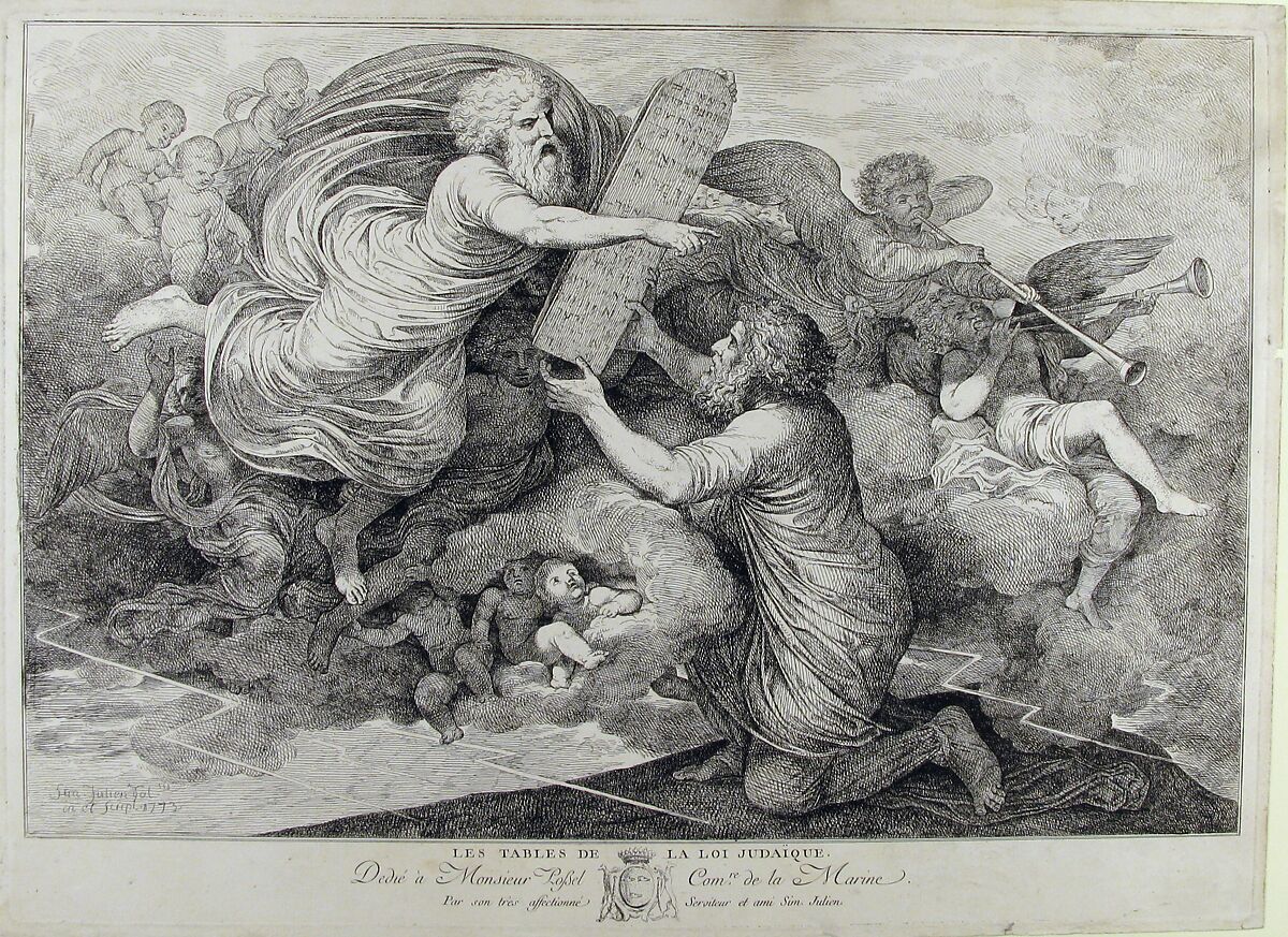 Moses on Sinai (Le tables de Loi judaique), Simon Julien (French, Toulon 1735–1800 Paris), Etching