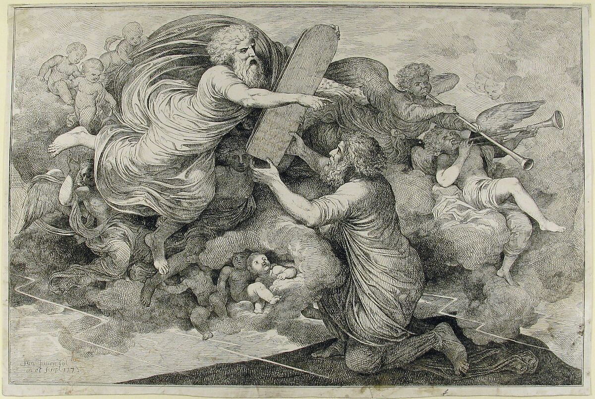 Moses on Sinai (Le tables de Loi judaique), Simon Julien (French, Toulon 1735–1800 Paris), Etching 
