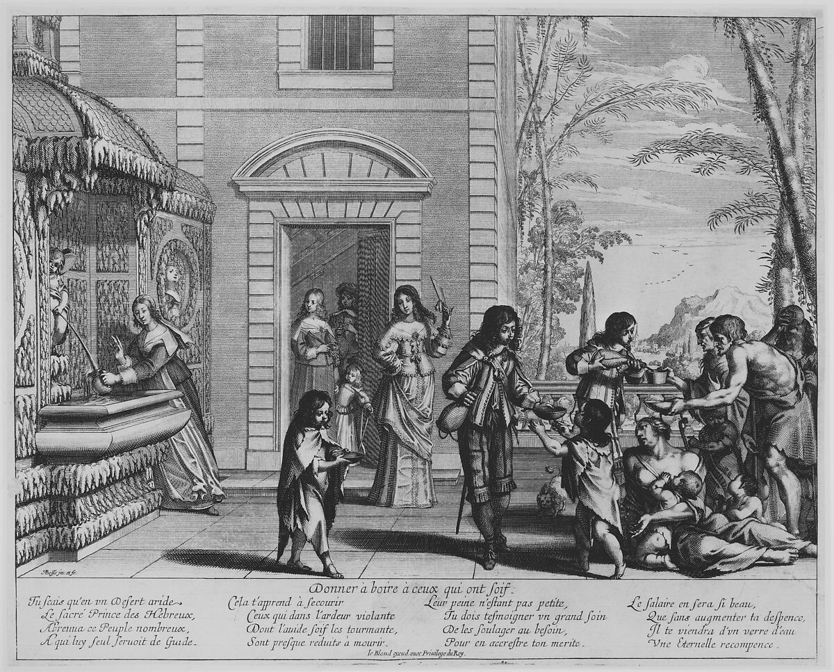 Giving Drink to the Thirsty, Abraham Bosse (French, Tours 1602/04–1676 Paris), Etching; first state of two