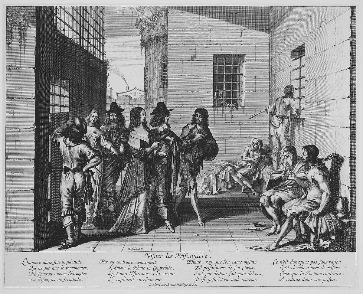 Visiting Prisoners, from "Acts of Mercy" (Les Oeuvres de Miséricorde), Abraham Bosse (French, Tours 1602/04–1676 Paris), Etching; first state of two