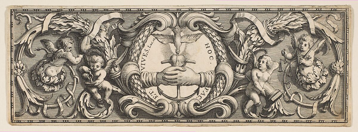 Frieze of Ornament with Clasped Hands and Anchor, Abraham Bosse (French, Tours 1602/04–1676 Paris), Etching 