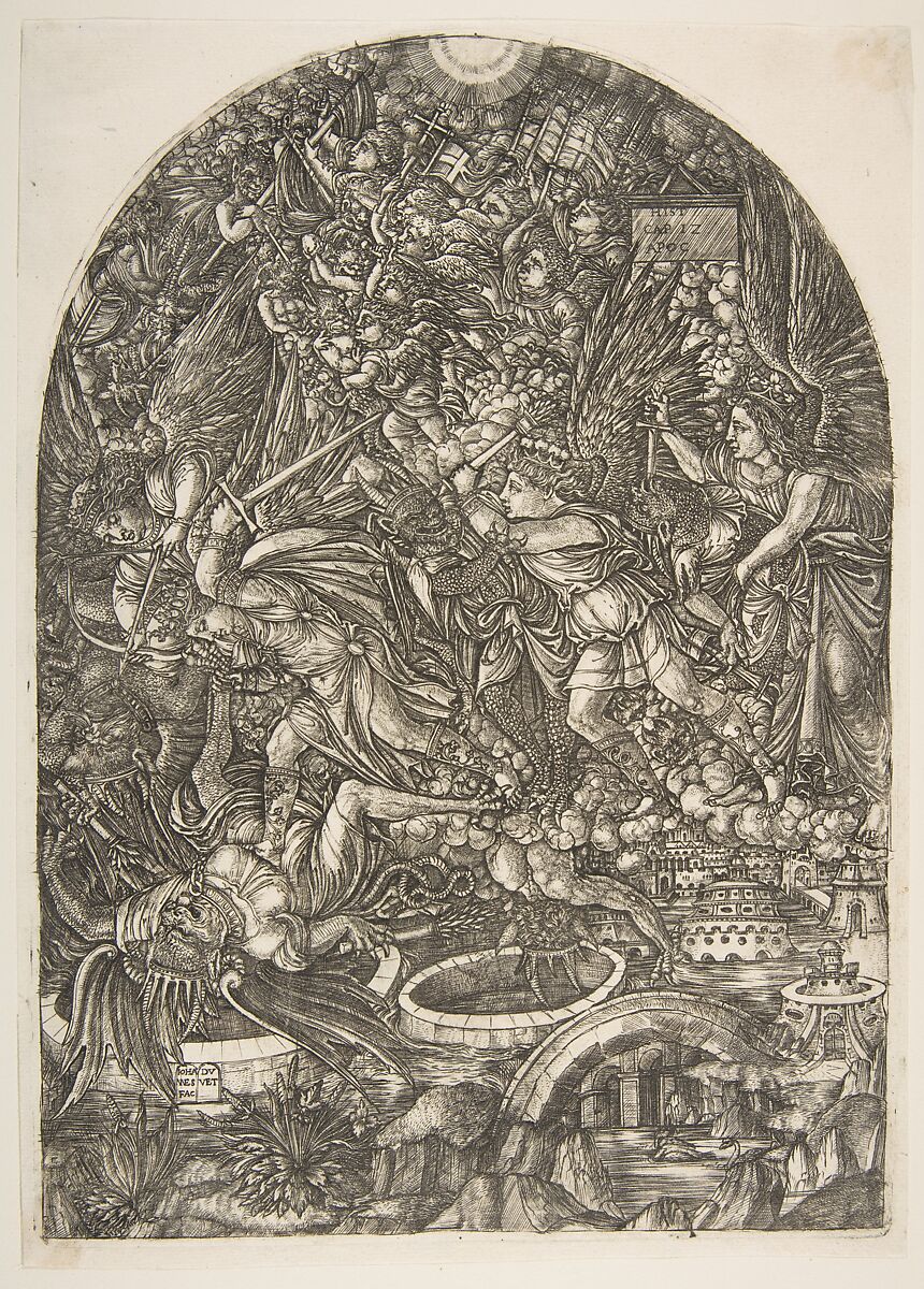 Saint Michael and the Dragon, from the Apocalypse, Jean Duvet (French, ca. 1485–after 1561), Engraving 
