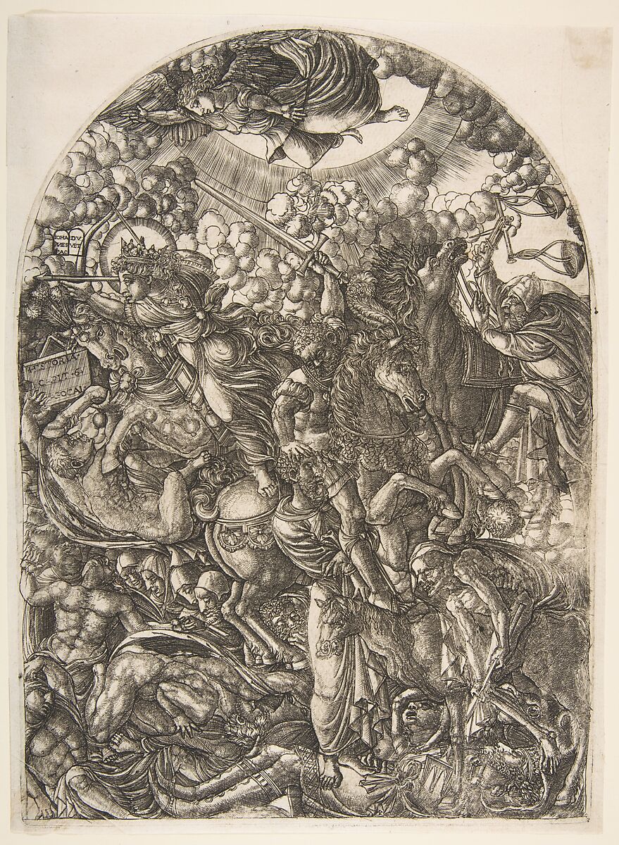 Saint John sees the Four Horsemen, from the Apocalyspe, Jean Duvet (French, ca. 1485–after 1561), Engraving 