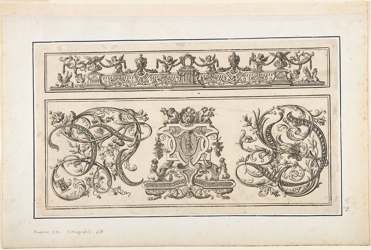 Plate 8, from "Orthographia", Johann Daniel Preissler (German, Nuremberg 1666–1737 Nuremberg), Etching 