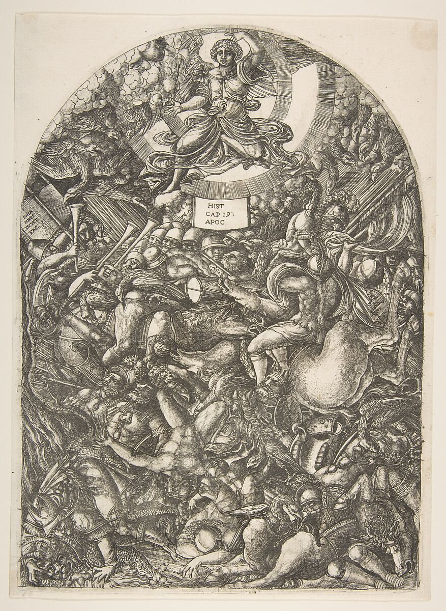 The Angel in the Sun calling the Birds of Prey, from the Apocalypse, Jean Duvet (French, ca. 1485–after 1561), Engraving; second state of two 