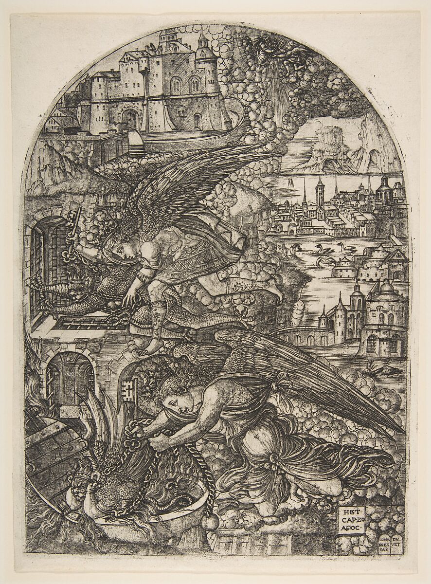 Satan bound for a Thousand Years, from the Apocalypse, Jean Duvet (French, ca. 1485–after 1561), Engraving 