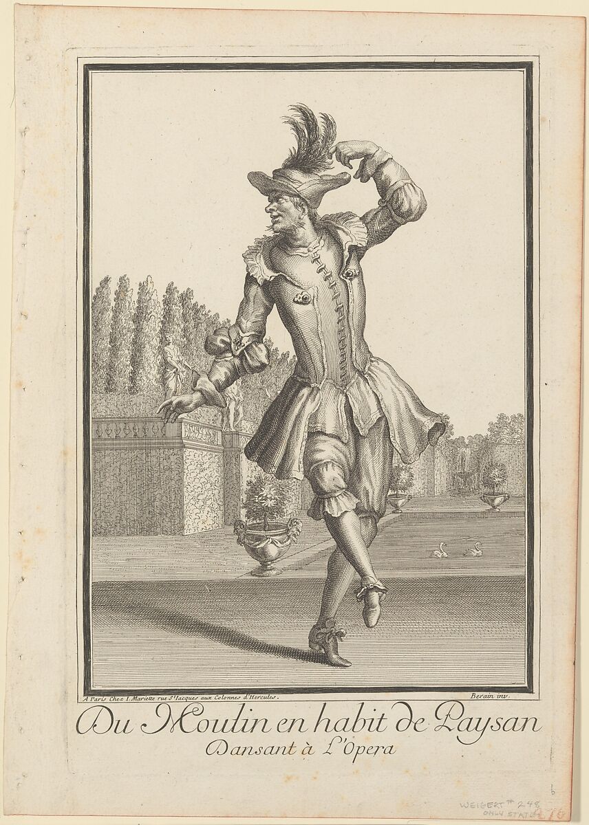 Du Moulin in Peasant Garb Dancing at the Opera, Jean Berain (French, Saint-Mihiel 1640–1711 Paris), Etching and engraving 