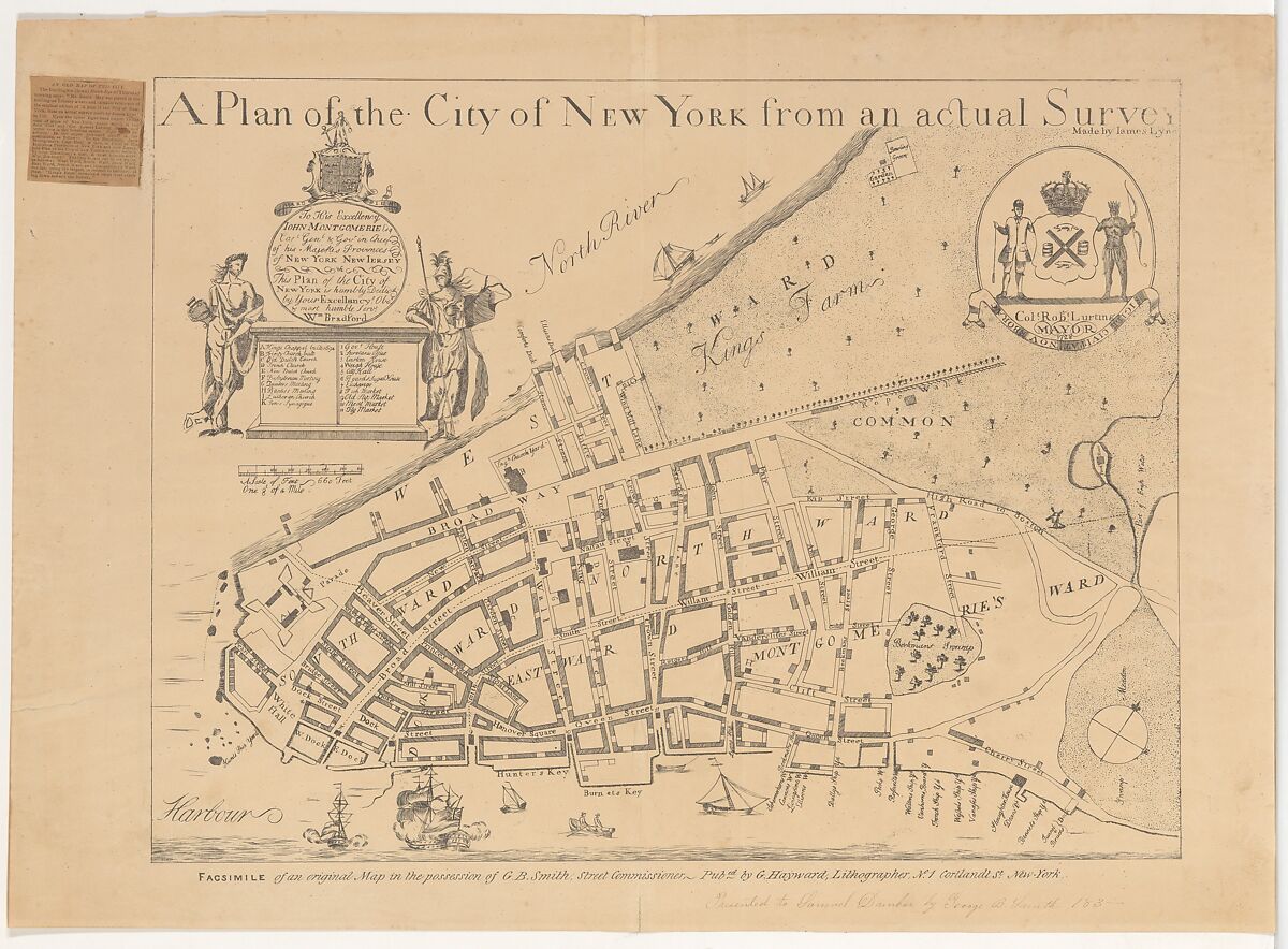 A Plan of the City of New York from an Actual Survey Made by James Lyne, 1728, After James Lyne (American or British, active 1728–44), Lithograph 