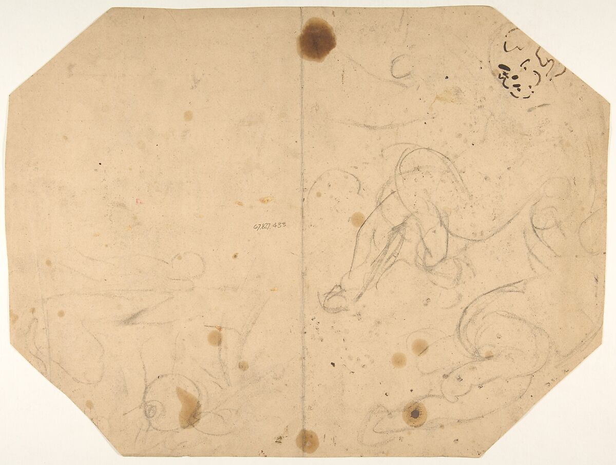 Design for a ceiling painted with putti, garlands, and swags, Jules-Edmond-Charles Lachaise (French, died 1897), graphite and watercolor on wove paper