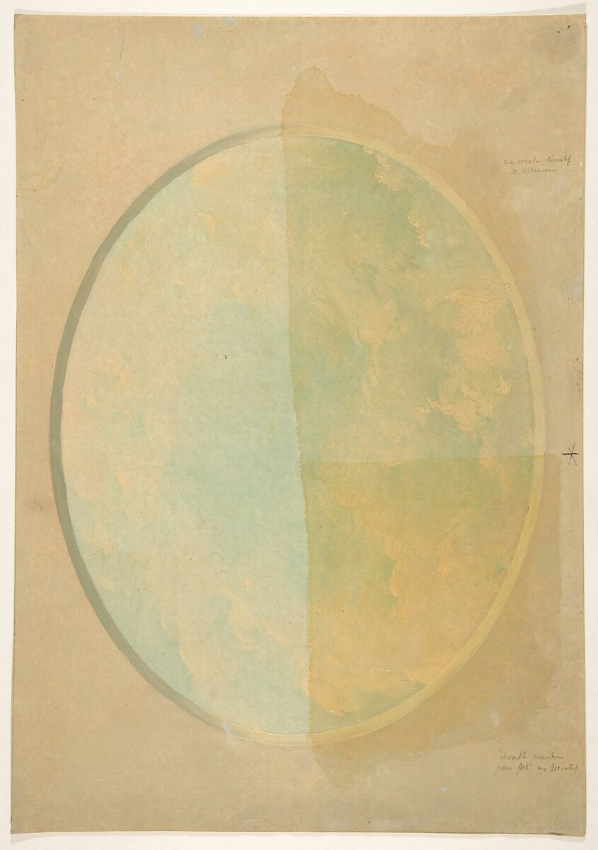 Oval design for a ceiling painted with clouds, Jules-Edmond-Charles Lachaise (French, died 1897), Oil paint on laid paper; partially varnished 