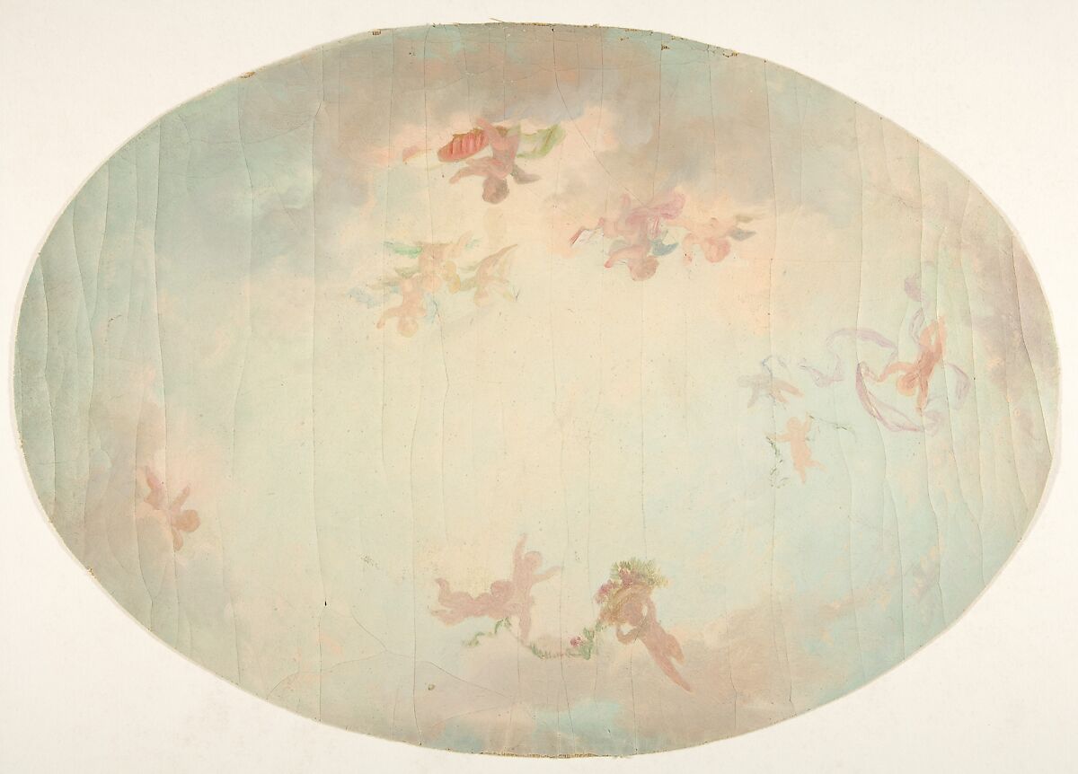 Oval design for a ceiling painted with putti in clouds, Jules-Edmond-Charles Lachaise (French, died 1897), Oil on canvas 