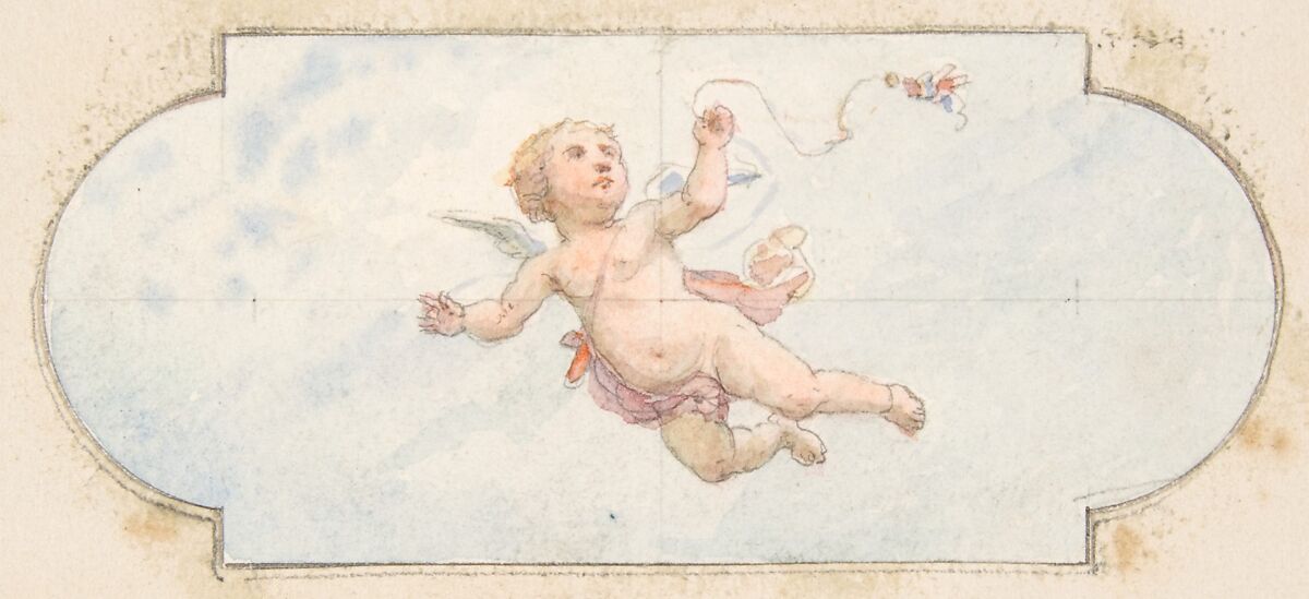 A winged putto, Jules-Edmond-Charles Lachaise (French, died 1897), graphite and watercolor on wove paper; mounted on wove paper 