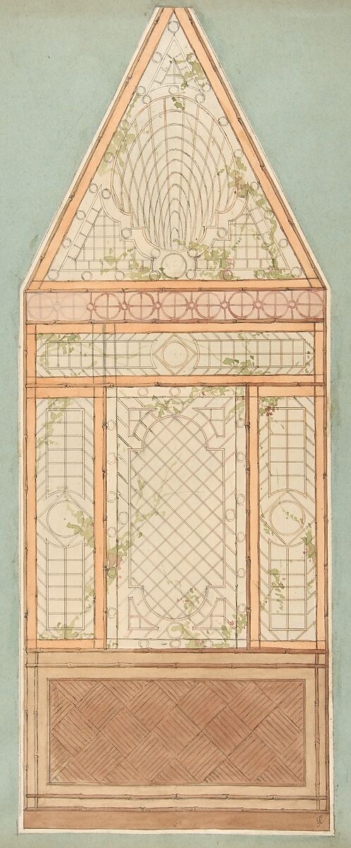 Design for the treatment of a wall with a pattern of lattices, vines, and bamboo, Jules-Edmond-Charles Lachaise (French, died 1897) 