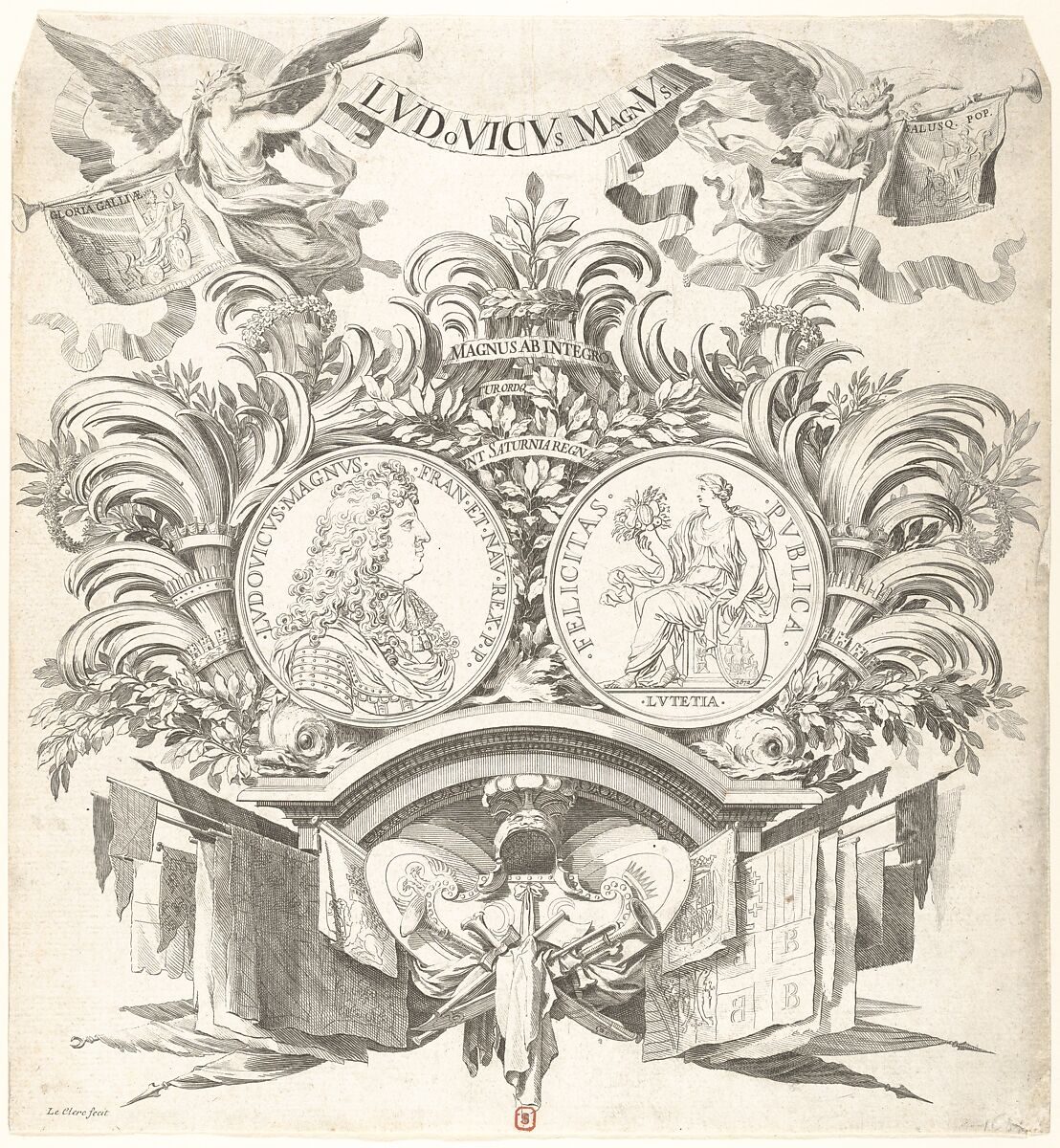 Allegorical Medal in Honor of Louis XIV, Sébastien Leclerc I (French, Metz 1637–1714 Paris), Etching 