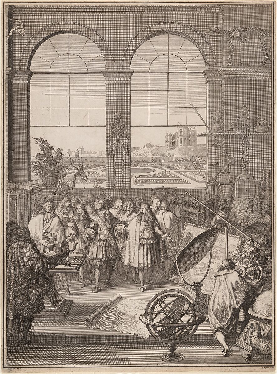 Louis XIV Visiting the Royal Academy of Sciences, Sébastien Leclerc I (French, Metz 1637–1714 Paris), Etching 