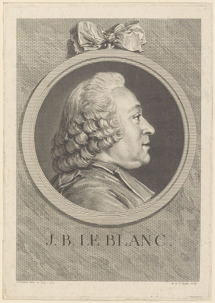 Portrait of Jean-Baptiste Le Blanc, Augustin de Saint-Aubin (French, Paris 1736–1807 Paris), Etching and engraving; third state of five (Bocher)