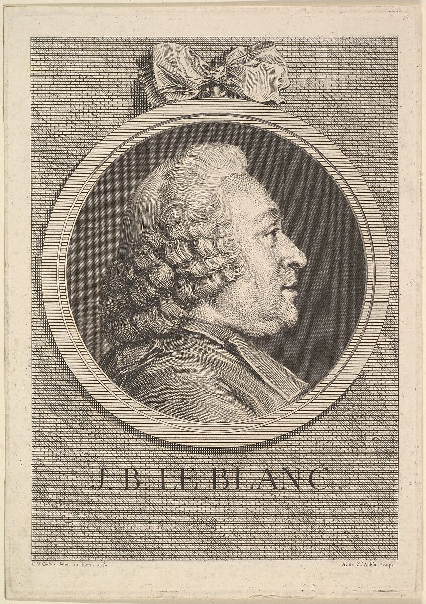 Portrait of Jean-Baptiste Le Blanc, Augustin de Saint-Aubin (French, Paris 1736–1807 Paris), Etching and engraving; third state of five (Bocher) 