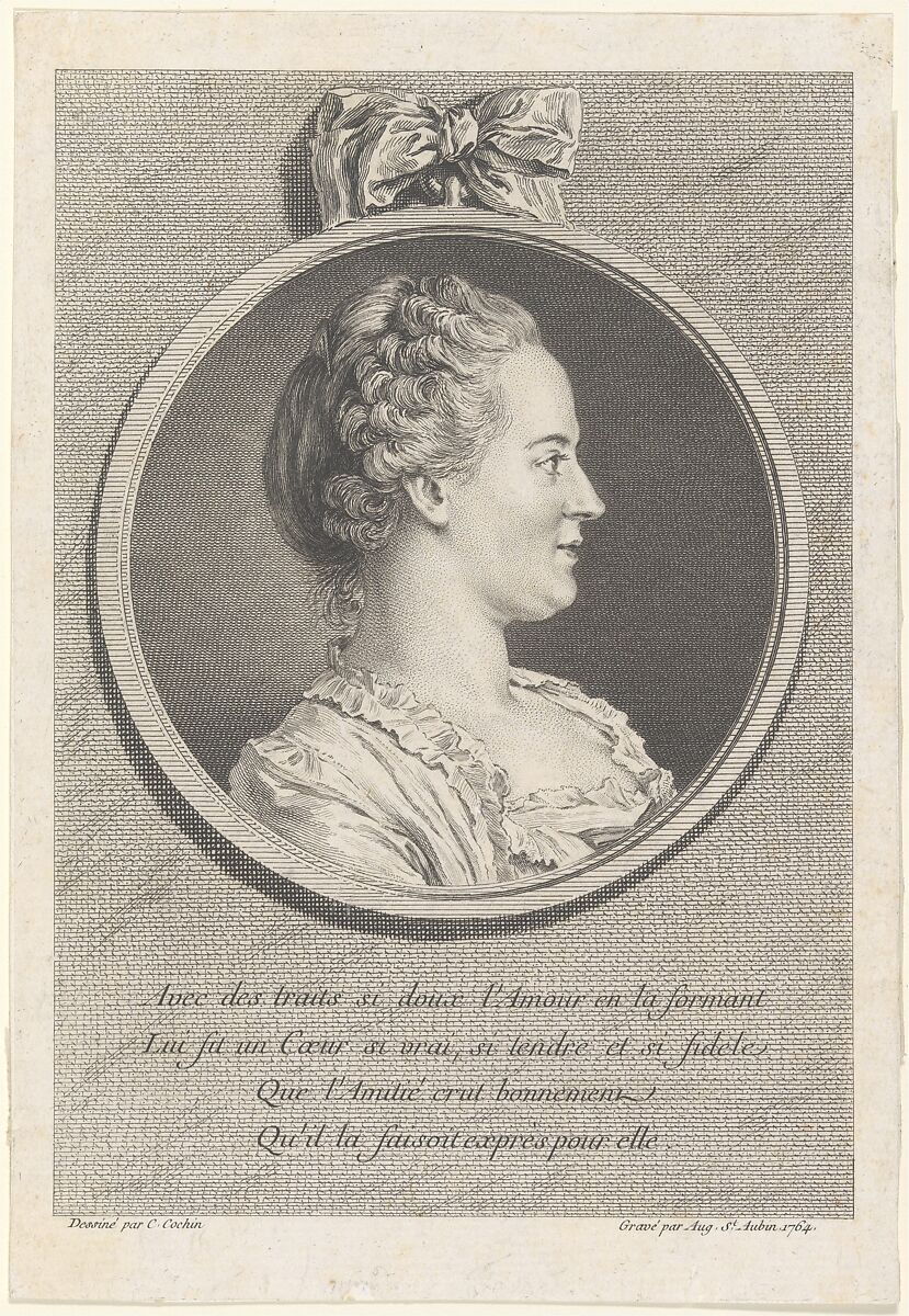 Portrait of Madame de Pompadour (Madame Le Normant d'Estiolles), Augustin de Saint-Aubin (French, Paris 1736–1807 Paris), Etching; second state of three (Bocher) 