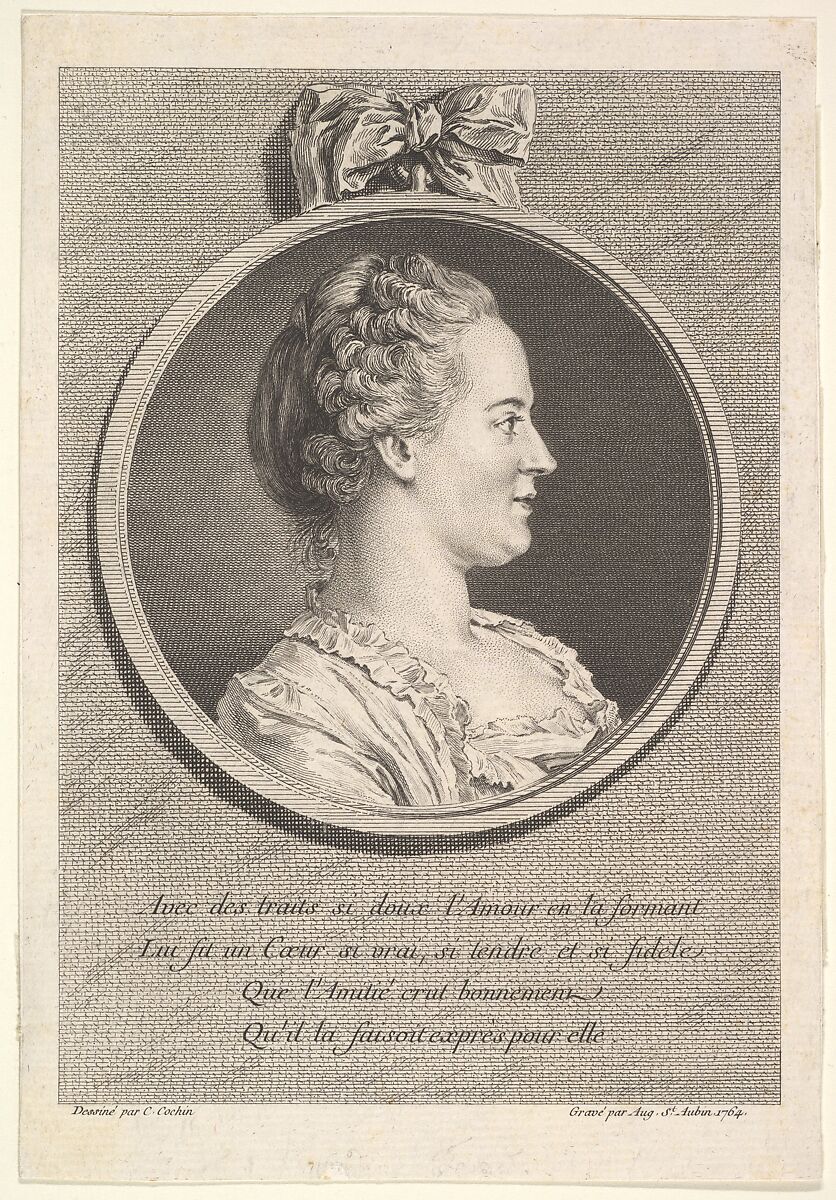Portrait of Madame de Pompadour (Madame Le Normant d'Estiolles), Augustin de Saint-Aubin (French, Paris 1736–1807 Paris), Etching; second state of three (Bocher)