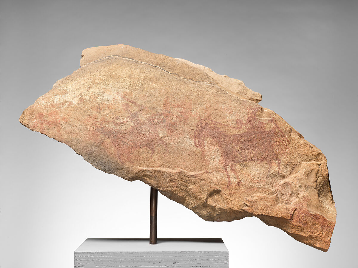 Figures on Horseback (Section of a Rock Painting), Stone with pigments, India 