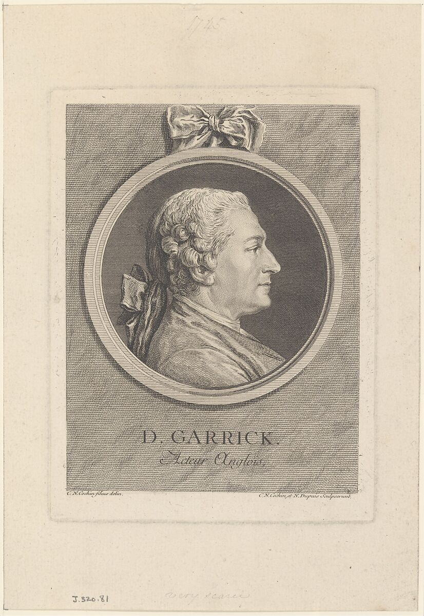 Portrait of David Garrick, Designed and engraved by Charles Nicolas Cochin II (French, Paris 1715–1790 Paris), Etching 