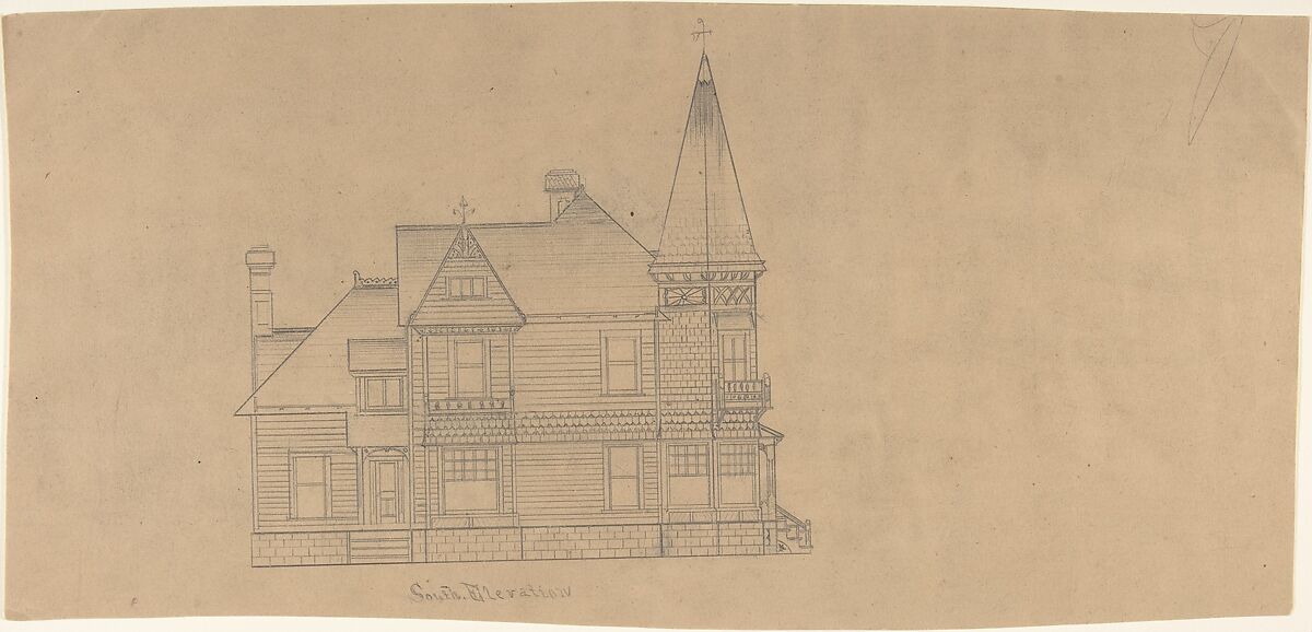 Design for a House, South Elevation, W. Strong (British, 19th century), Graphite 