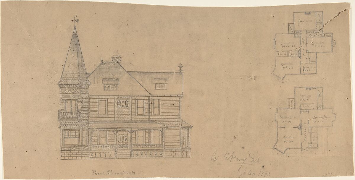 W. Strong | Design for a House, Front Elevation and Plans ...