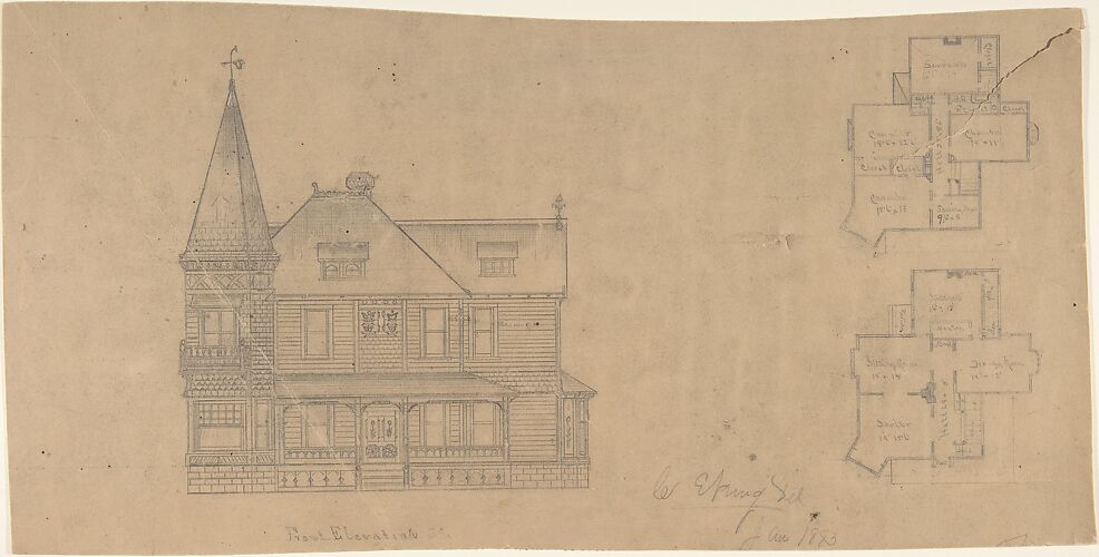 Design for a House, Front Elevation and Plans
